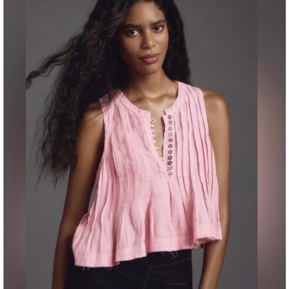 Anthro Lottie Pleated Linen Tank MSRP $98